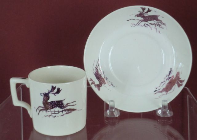 Wedgwood Alfred Powell Arts & Crafts Leaping Stag Demitasse Cup & Saucer Pink Lustre Luster c. 1920s-30s Wedgwood Alfred Powell Arts & Crafts Leaping Stag Demitasse Cup & Saucer Pink Lustre Luster c. 1920s-30s
