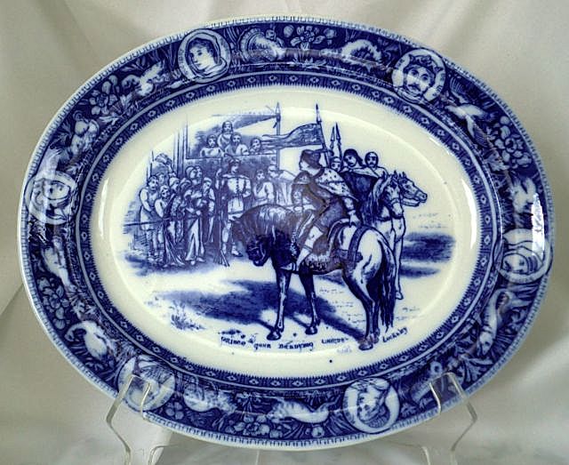 Wedgwood Ivanhoe Flow Blue Platter 14 1/2" Prince John & Locksley Aesthetic Movement c. 1901 Wedgwood Ivanhoe Flow Blue Platter 14 1/2" Prince John & Locksley Aesthetic Movement c. 1901