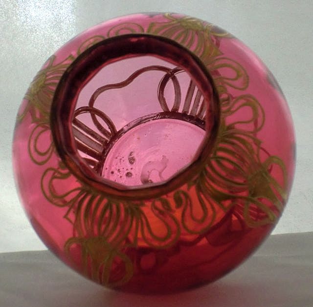Bohemian Art Nouveau Gilt-Enamel Cranberry Ruby Art Glass Bowl ca 1900 Bohemian Art Nouveau Gilt-Enamel Cranberry Ruby Art Glass Bowl ca 1900