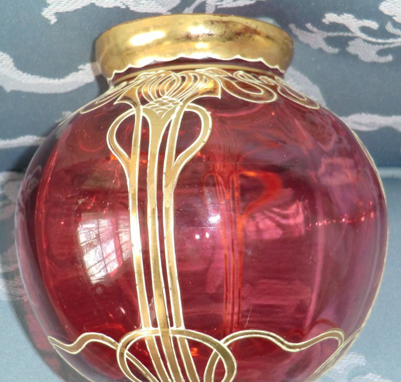 Bohemian Art Nouveau Gilt-Enamel Cranberry Ruby Art Glass Bowl ca 1900 Bohemian Art Nouveau Gilt-Enamel Cranberry Ruby Art Glass Bowl ca 1900