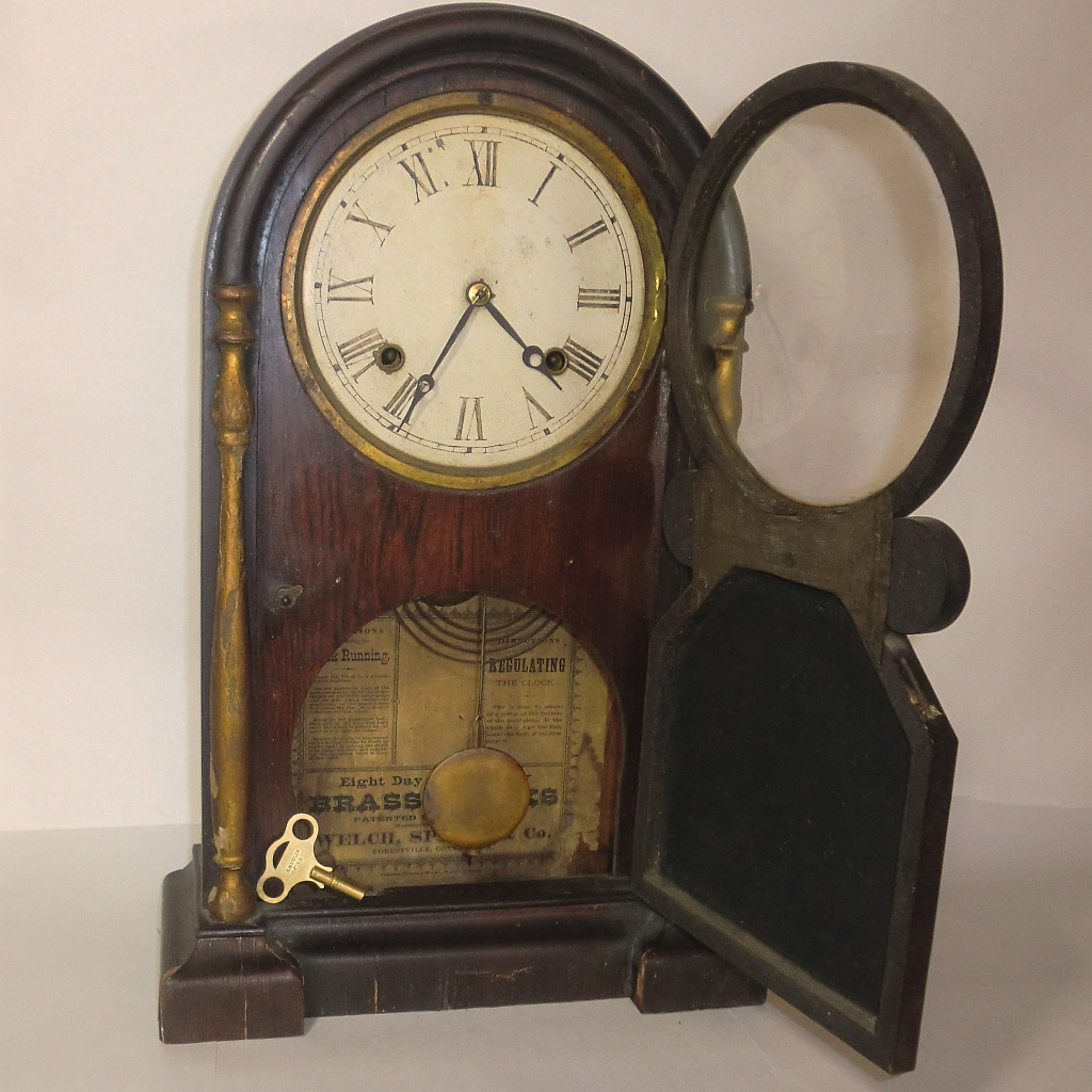 Welch Italian Rosewood Parlor Clock 8 Day Chime 1875 19" H Welch Italian Rosewood Parlor Clock 8 Day Chime 1875 19" H