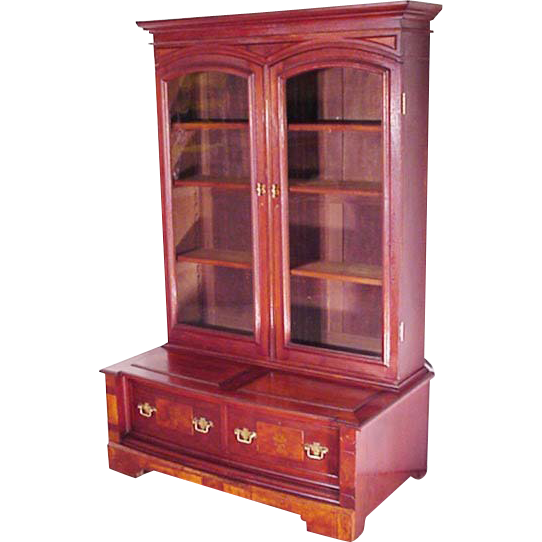 Walnut Victorian 2 Door Bookcase with Large Bowed Base Walnut Victorian 2 Door Bookcase with Large Bowed Base
