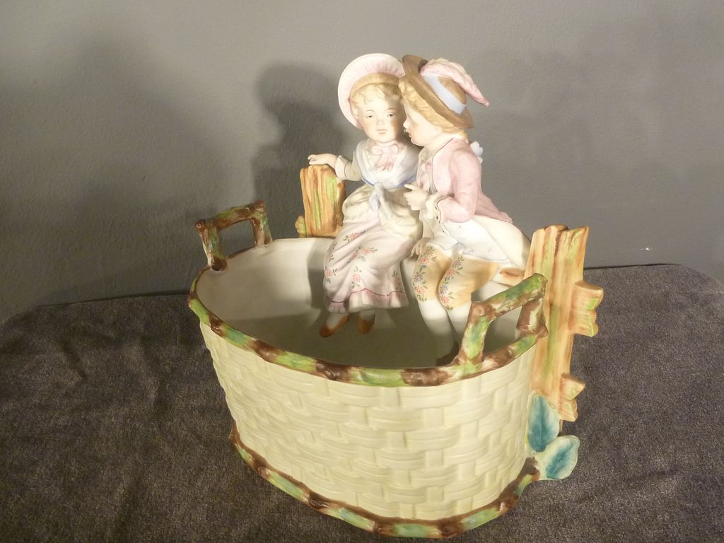 Victorian Bisque Planter with Children, Flower Pot Victorian Bisque Planter with Children, Flower Pot