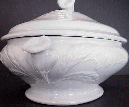 Small White Ironstone Tureen Bell Flower Pattern by John Edwards c. 1866 Small White Ironstone Tureen Bell Flower Pattern by John Edwards c. 1866