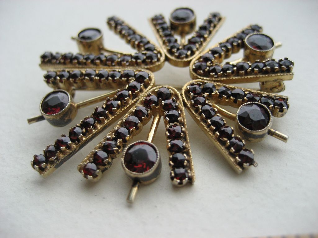 Vintage Modernist Silver Gilt Bohemian Garnet Brooch Vintage Modernist Silver Gilt Bohemian Garnet Brooch