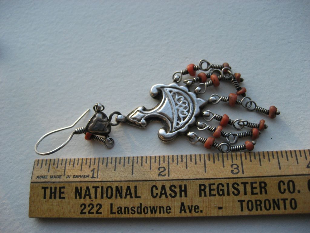 Vintage Afghan Tribal Silver And Coral Dangly Earrings Vintage Afghan Tribal Silver And Coral Dangly Earrings
