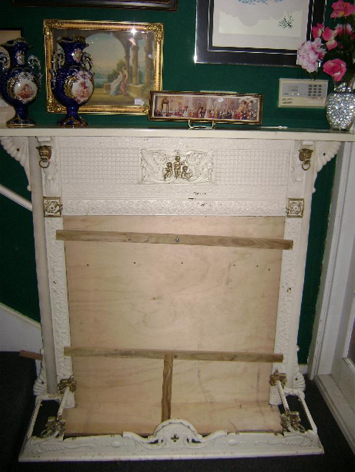 Antique Cast Iron Fireplace Surround & Fender Griffins Cherubs Bulldogs Antique Cast Iron Fireplace Surround & Fender Griffins Cherubs Bulldogs
