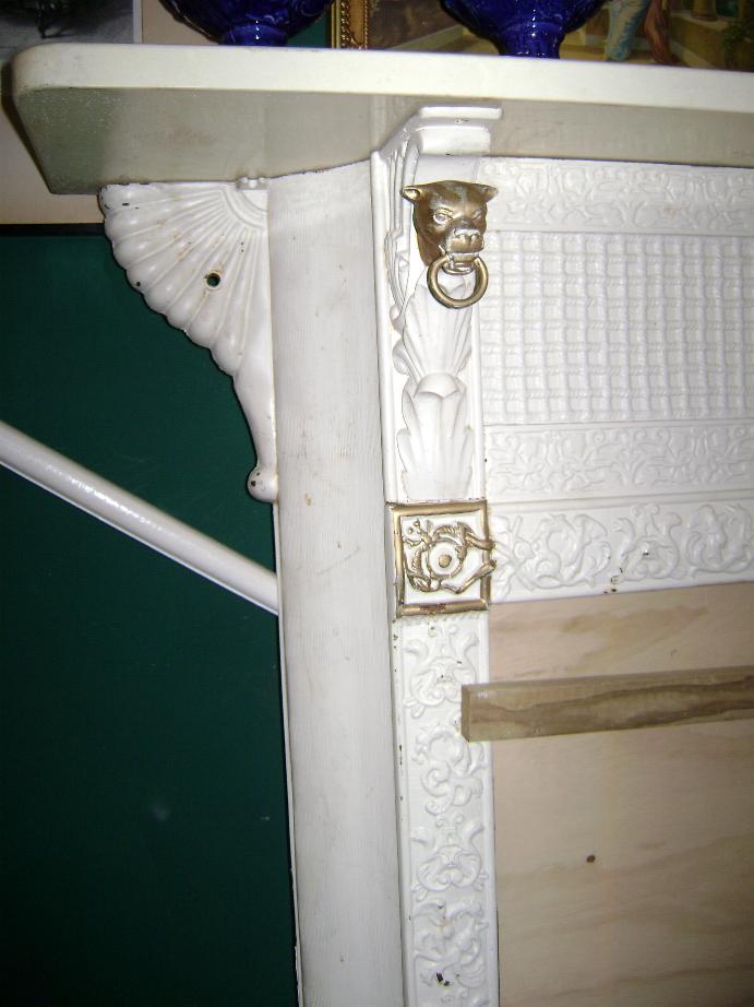 Antique Cast Iron Fireplace Surround & Fender Griffins Cherubs Bulldogs Antique Cast Iron Fireplace Surround & Fender Griffins Cherubs Bulldogs