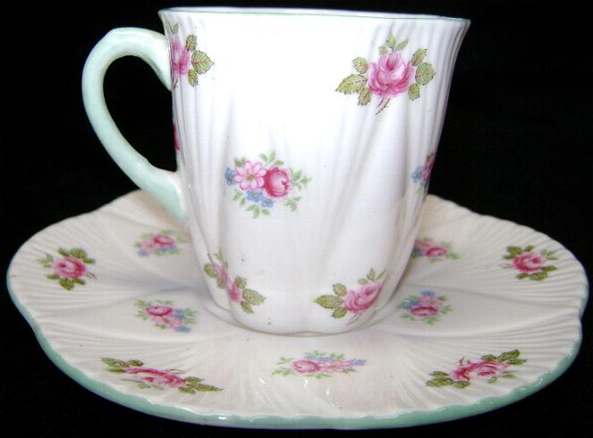 Shelley Six Fluted Rosebud Demitasse Cup & Saucer Shelley Six Fluted Rosebud Demitasse Cup & Saucer
