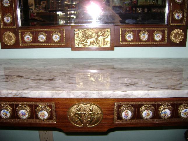 Louis XVI Style Marble Top Console Table and Mirror Louis XVI Style Marble Top Console Table and Mirror