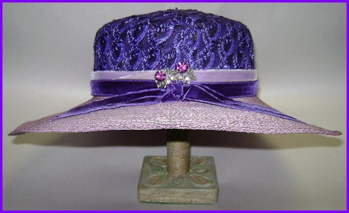 Vintage Jean Arlett Wide Brimmed Straw Hat - Purple Vintage Jean Arlett Wide Brimmed Straw Hat - Purple