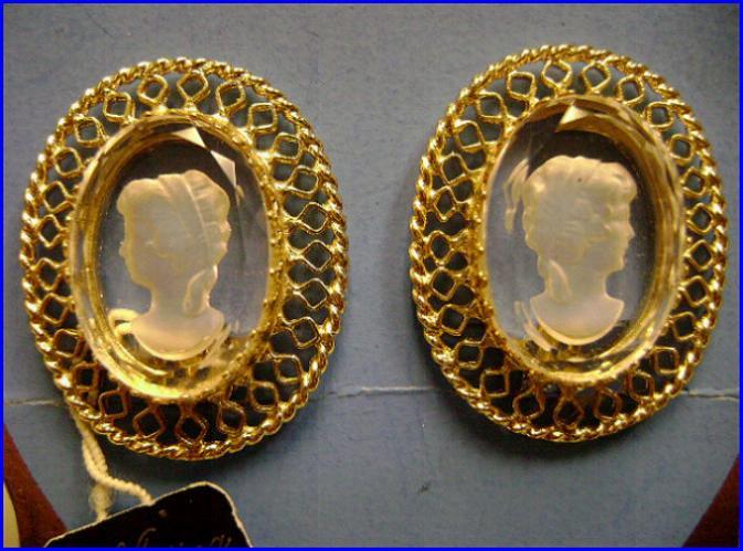 Vintage Whiting Davis Cameo Intaglio Earrings NOS Mint On Card Vintage Whiting Davis Cameo Intaglio Earrings NOS Mint On Card