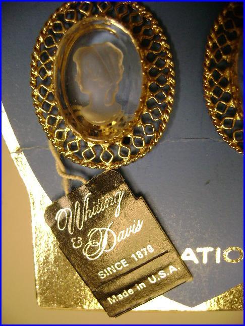 Vintage Whiting Davis Cameo Intaglio Earrings NOS Mint On Card Vintage Whiting Davis Cameo Intaglio Earrings NOS Mint On Card