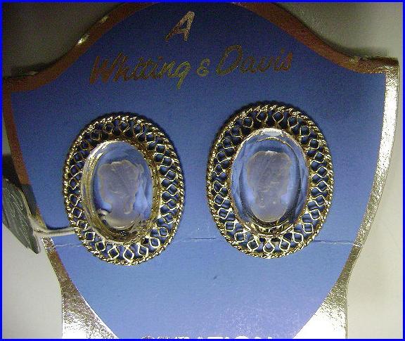 Vintage Whiting Davis Cameo Intaglio Earrings NOS Mint On Card Vintage Whiting Davis Cameo Intaglio Earrings NOS Mint On Card