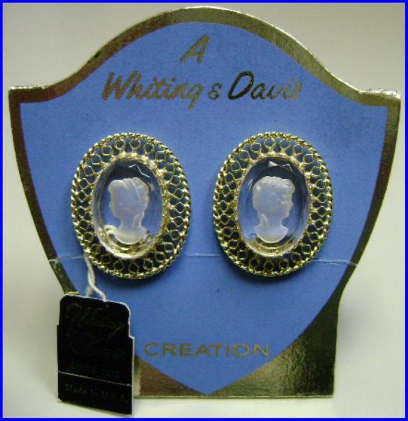 Vintage Whiting Davis Cameo Intaglio Earrings NOS Mint On Card Vintage Whiting Davis Cameo Intaglio Earrings NOS Mint On Card