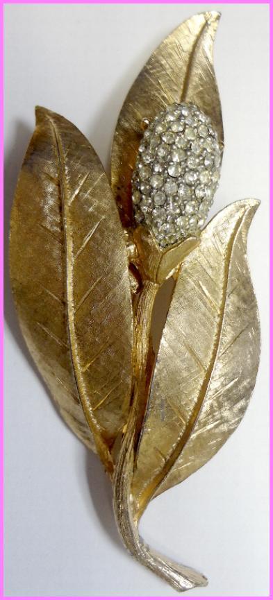 Fabulous Pave Rhinestone Gold Wash Tulip Brooch from B.S.K. Fabulous Pave Rhinestone Gold Wash Tulip Brooch from B.S.K.