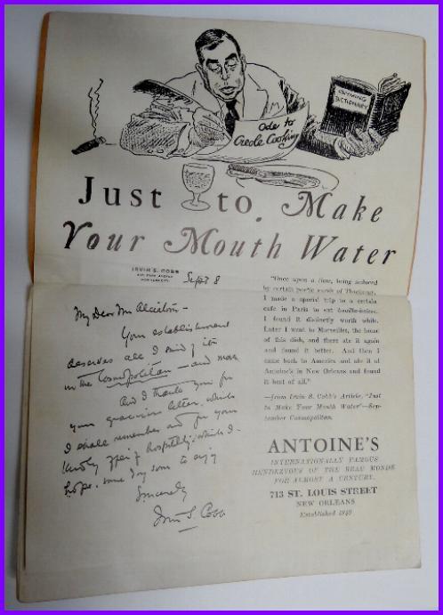 1921 Antoines Menu Roy Alciatore New Orleans Louisiana 1921 Antoines Menu Roy Alciatore New Orleans Louisiana