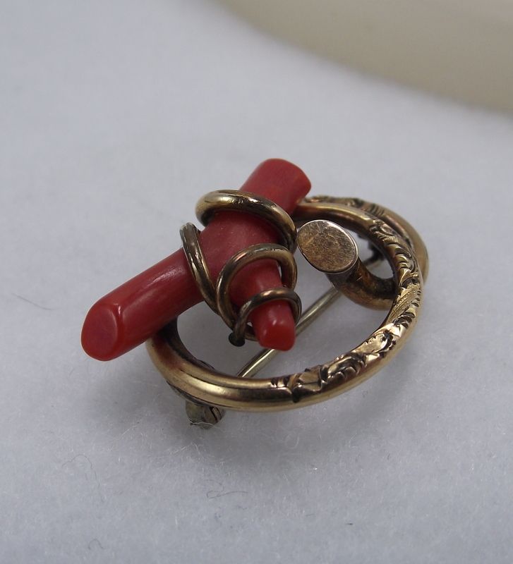 Gorgeous Antique Victorian Love Knot Brooch With Oxblood Coral Gorgeous Antique Victorian Love Knot Brooch With Oxblood Coral