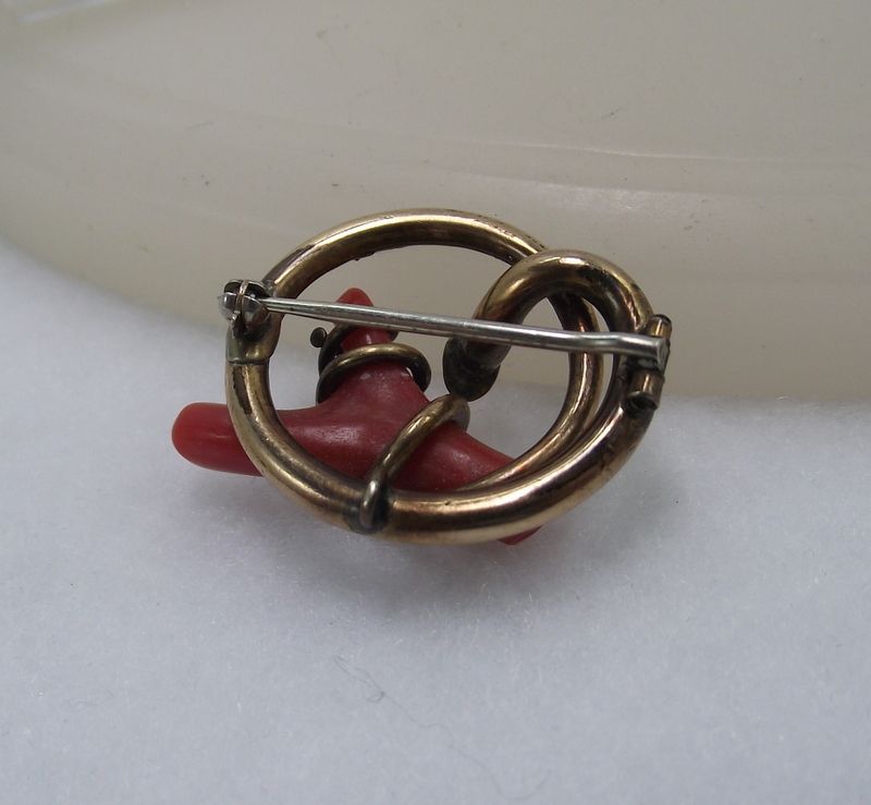 Gorgeous Antique Victorian Love Knot Brooch With Oxblood Coral Gorgeous Antique Victorian Love Knot Brooch With Oxblood Coral