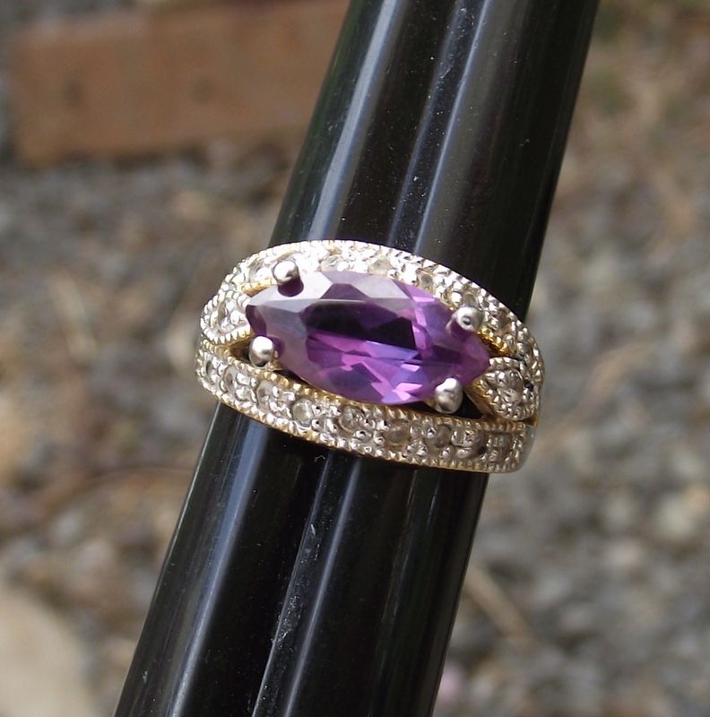 Fancy Gold Vermeil & Lab Alexandrite Gemstone Ring, Side Set Marquis! Fancy Gold Vermeil & Lab Alexandrite Gemstone Ring, Side Set Marquis!