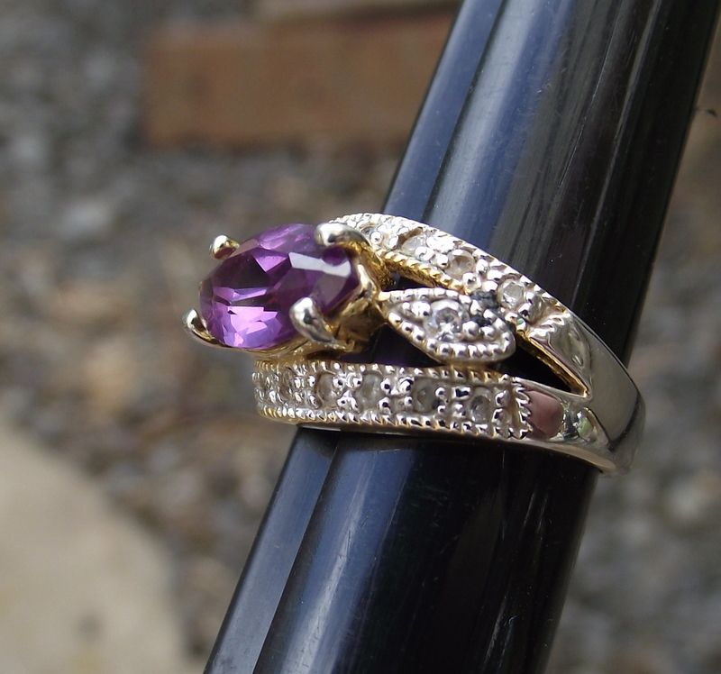 Fancy Gold Vermeil & Lab Alexandrite Gemstone Ring, Side Set Marquis! Fancy Gold Vermeil & Lab Alexandrite Gemstone Ring, Side Set Marquis!