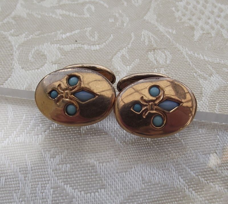 Gorgeous Early Century Rolled Rose Gold Cuff Links, Fleur de Lis! Gorgeous Early Century Rolled Rose Gold Cuff Links, Fleur de Lis!