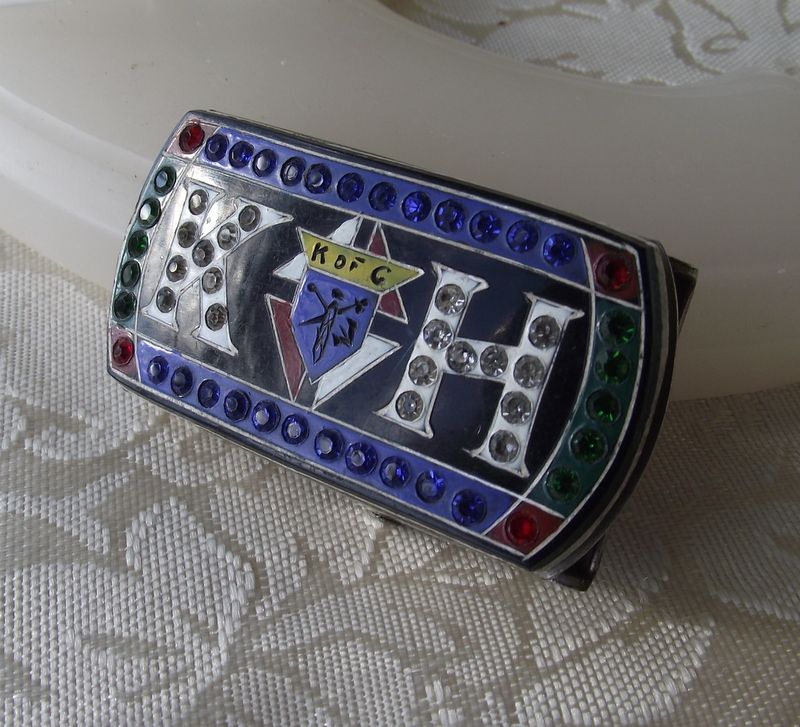 Unusual Vintage "Knights Of Columbus" Belt Buckle With Rhinestones! Unusual Vintage "Knights Of Columbus" Belt Buckle With Rhinestones!