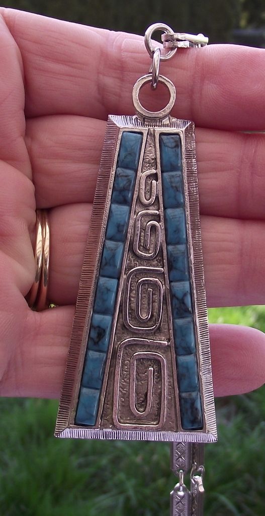 Whiting - Davis Native American Style Long Pendant Necklace, 1960s! Whiting - Davis Native American Style Long Pendant Necklace, 1960s!
