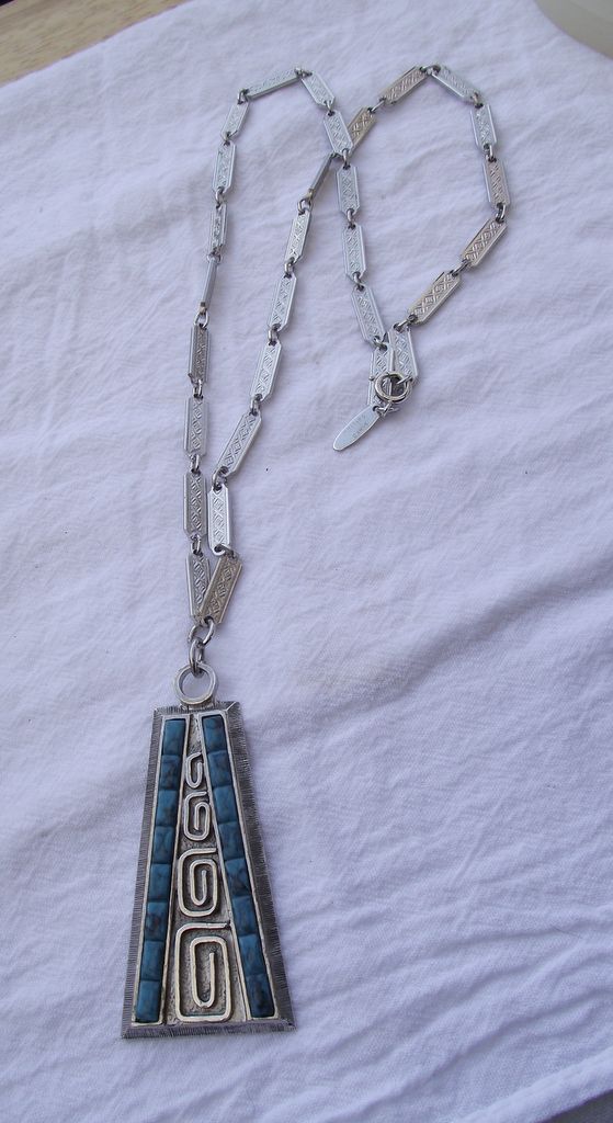 Whiting - Davis Native American Style Long Pendant Necklace, 1960s! Whiting - Davis Native American Style Long Pendant Necklace, 1960s!