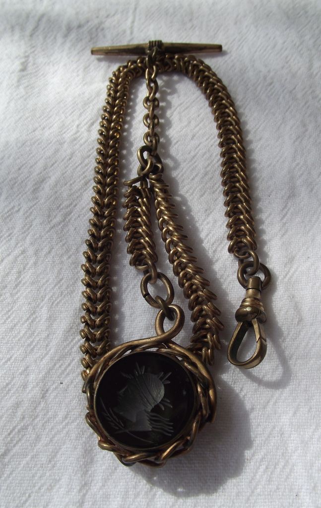 Antique Woven Watch Chain With Fancy Greek Intaglio Fob! Antique Woven Watch Chain With Fancy Greek Intaglio Fob!
