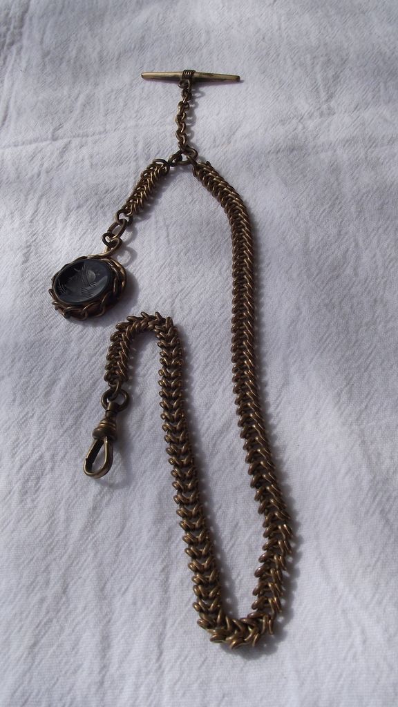 Antique Woven Watch Chain With Fancy Greek Intaglio Fob! Antique Woven Watch Chain With Fancy Greek Intaglio Fob!