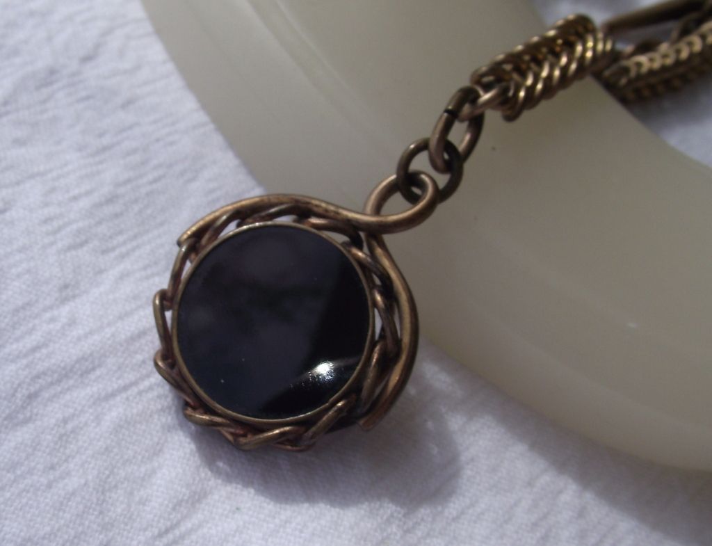 Antique Woven Watch Chain With Fancy Greek Intaglio Fob! Antique Woven Watch Chain With Fancy Greek Intaglio Fob!