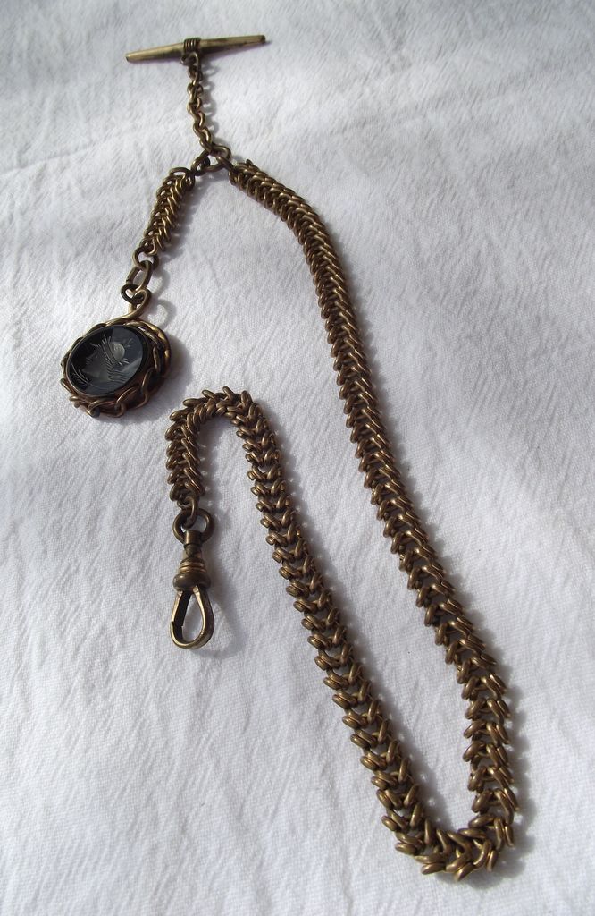 Antique Woven Watch Chain With Fancy Greek Intaglio Fob! Antique Woven Watch Chain With Fancy Greek Intaglio Fob!