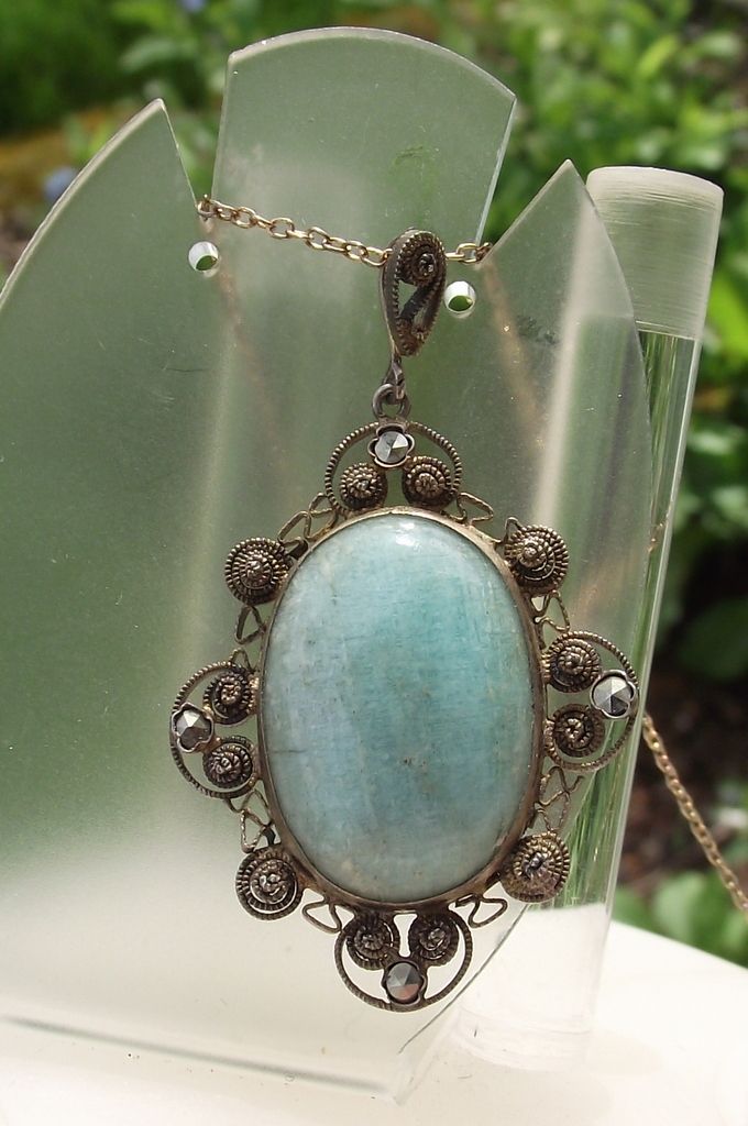 Wonderful Antique Marcasite Pendant With A Beautiful Gemstone! Wonderful Antique Marcasite Pendant With A Beautiful Gemstone!