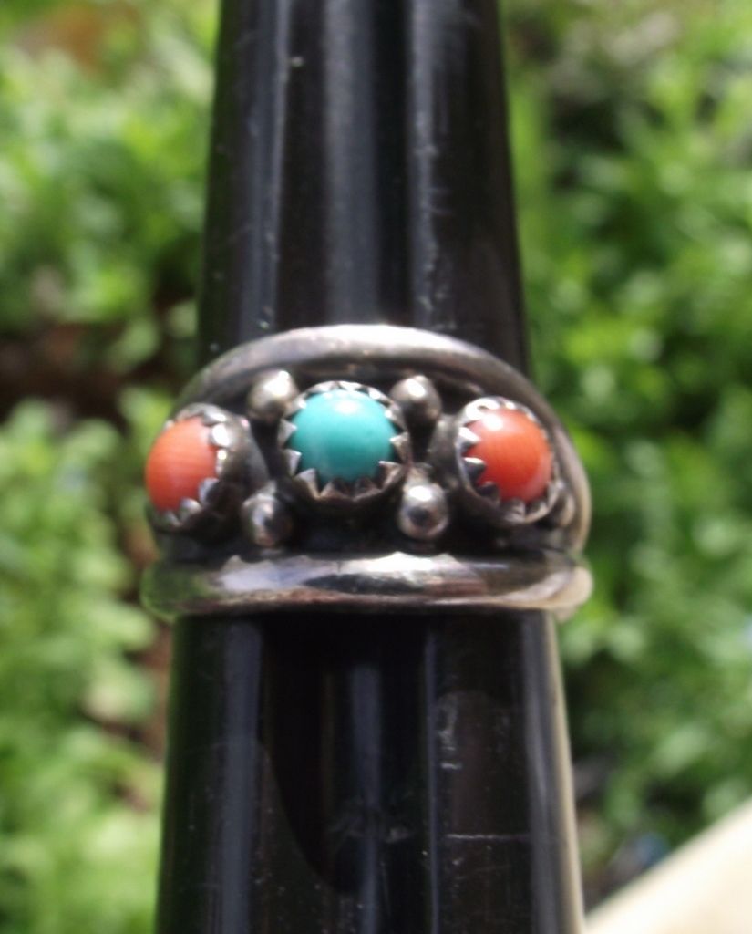 Beautiful Native American Crafted Ring, Coral & Turquoise Stones! Beautiful Native American Crafted Ring, Coral & Turquoise Stones!
