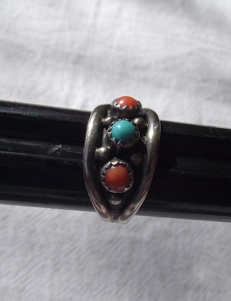 Beautiful Native American Crafted Ring, Coral & Turquoise Stones! Beautiful Native American Crafted Ring, Coral & Turquoise Stones!
