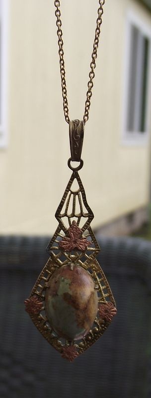 Beautiful 1920s - 30s Rose Gold Accented Lavaliere Pendant With Turquoise! Beautiful 1920s - 30s Rose Gold Accented Lavaliere Pendant With Turquoise!