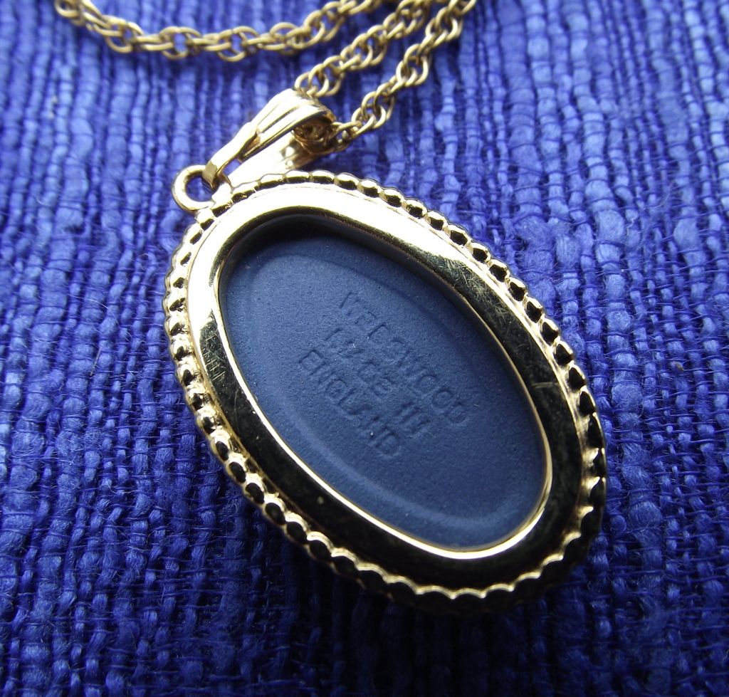 Signed "Wedgwood" Blue Porcelain Cameo Pendant, Made In England Signed "Wedgwood" Blue Porcelain Cameo Pendant, Made In England