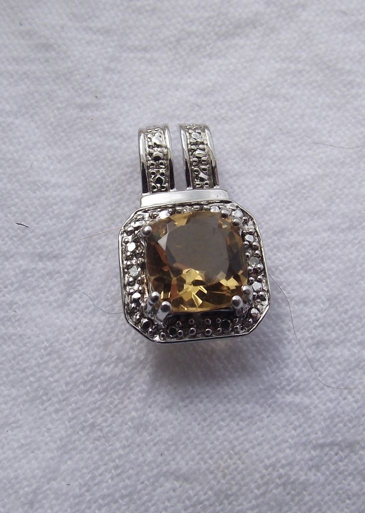 Elegant Pave' Set Diamond Sterling & Citrine Pendant, A Marvelous Gift! Elegant Pave' Set Diamond Sterling & Citrine Pendant, A Marvelous Gift!