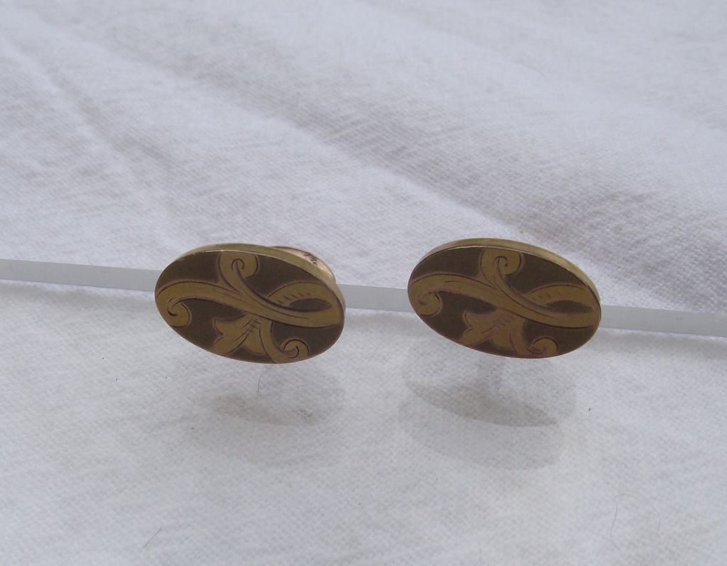 Beautiful Early Century Gold Shell Cuff Links, Fancy Engraving! Beautiful Early Century Gold Shell Cuff Links, Fancy Engraving!