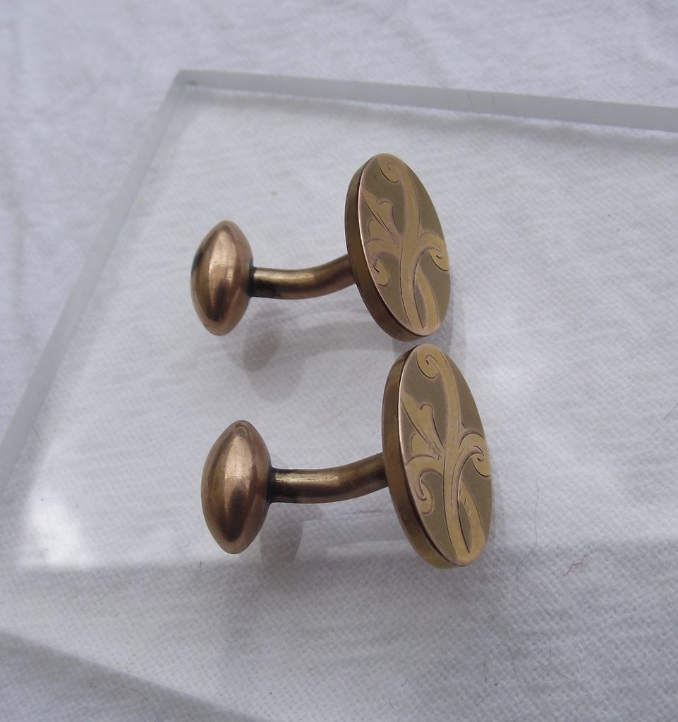 Beautiful Early Century Gold Shell Cuff Links, Fancy Engraving! Beautiful Early Century Gold Shell Cuff Links, Fancy Engraving!