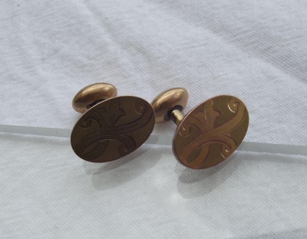 Beautiful Early Century Gold Shell Cuff Links, Fancy Engraving! Beautiful Early Century Gold Shell Cuff Links, Fancy Engraving!