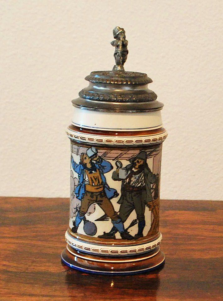 Mettlach 1/2L Etched Lidded Stein Mettlach 1/2L Etched Lidded Stein