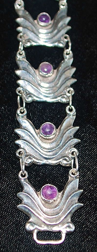 Mexican Taxco 980 Silver Amethyst Wave Bracelet Mexican Taxco 980 Silver Amethyst Wave Bracelet