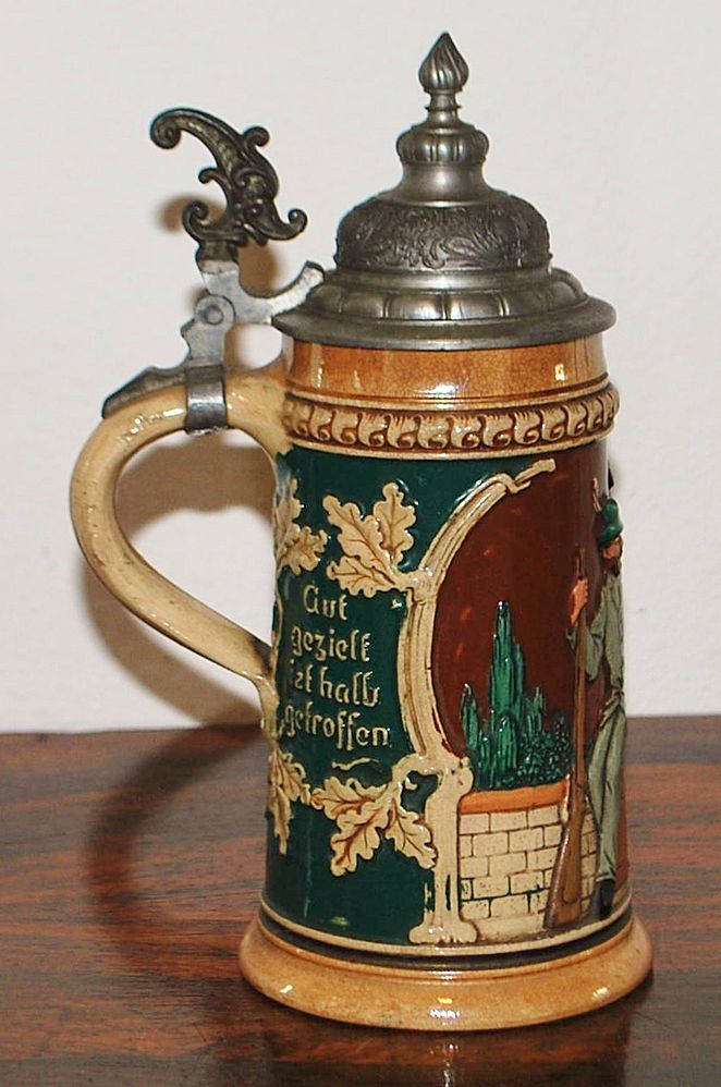 German Stoneware 1/2L Covered Stein - Thewalt, c. 1900 German Stoneware 1/2L Covered Stein - Thewalt, c. 1900