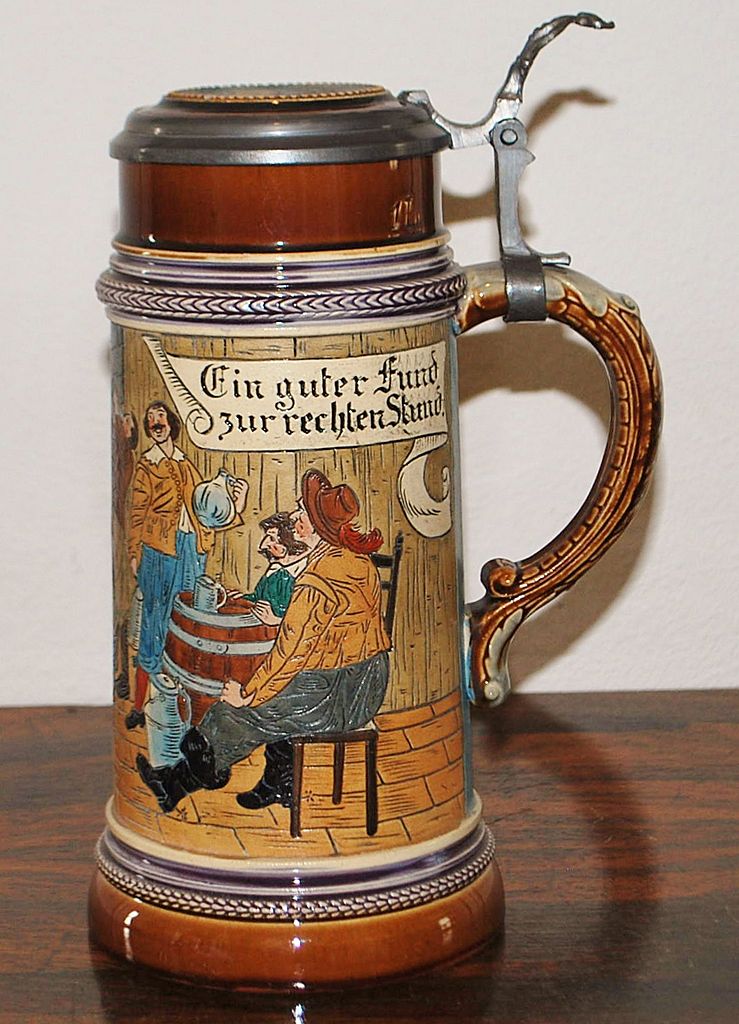 German 1Liter Etched Stoneware Covered Stein,c.1900 German 1Liter Etched Stoneware Covered Stein,c.1900
