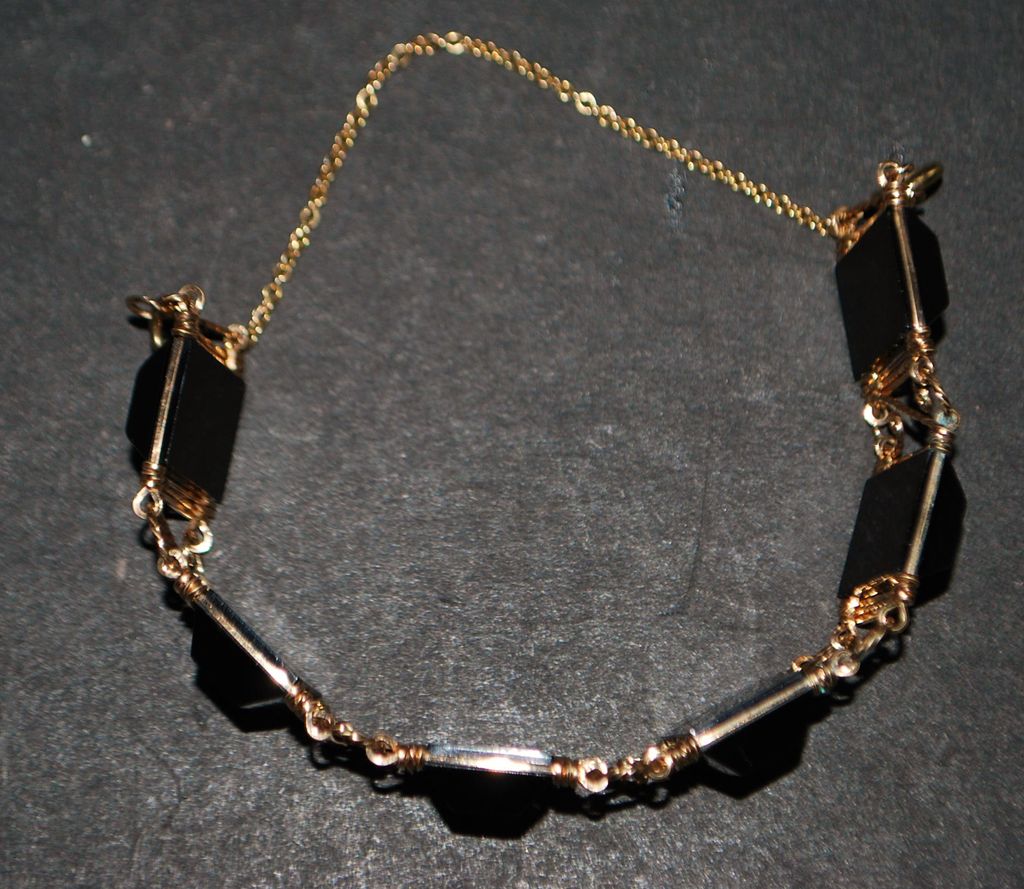 14K Retro Black Bakelite and Gold Bracelet, 1940's 14K Retro Black Bakelite and Gold Bracelet, 1940's