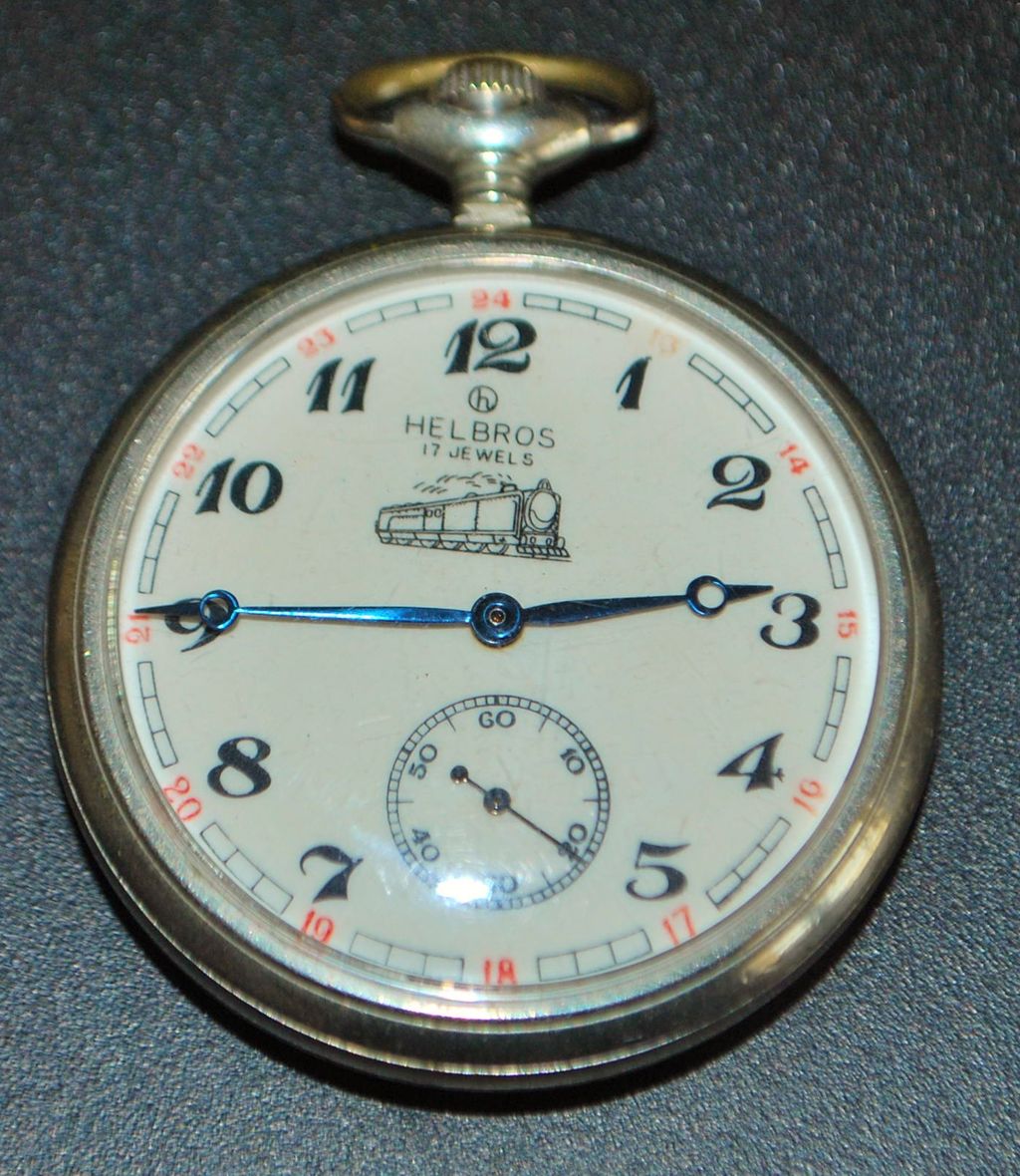 Helbros OF Nickel "Train" Pocket Watch from antiqueworldusa on Ruby Lane