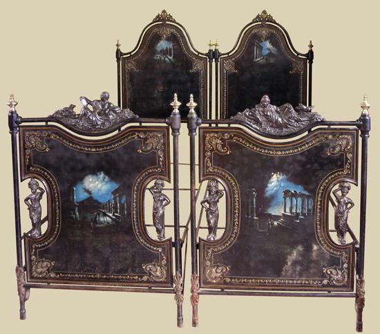 Pair of Handpainted Napoleon Tole Beds Pair of Handpainted Napoleon Tole Beds