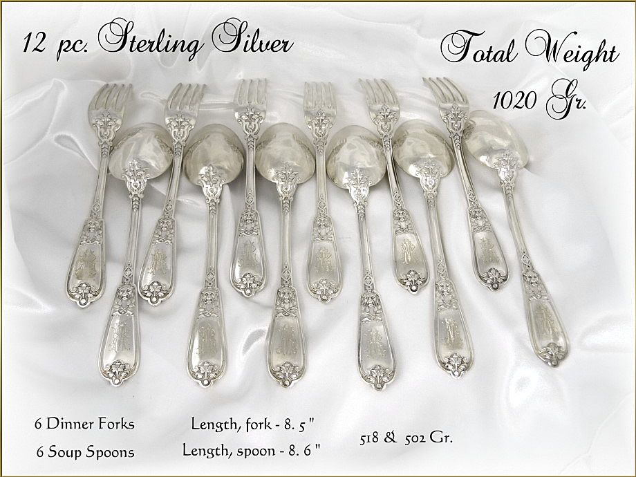 French Sterling Silver Flatware Set - Lion Head- for 6. R. Linzeler French Sterling Silver Flatware Set - Lion Head- for 6. R. Linzeler